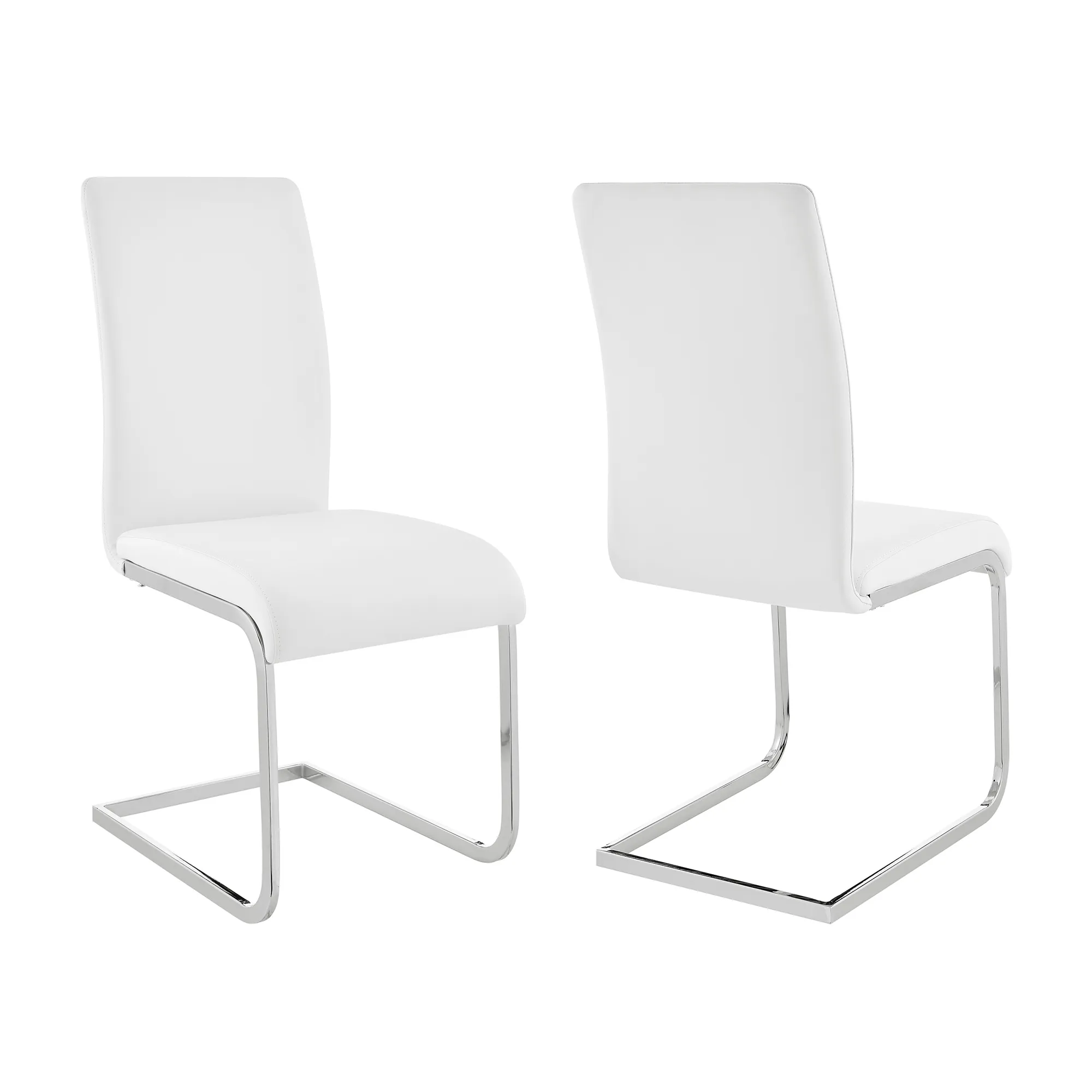 Amanda Contemporary Side Chair in White Faux Leather and Chrome Finish - Set of 2