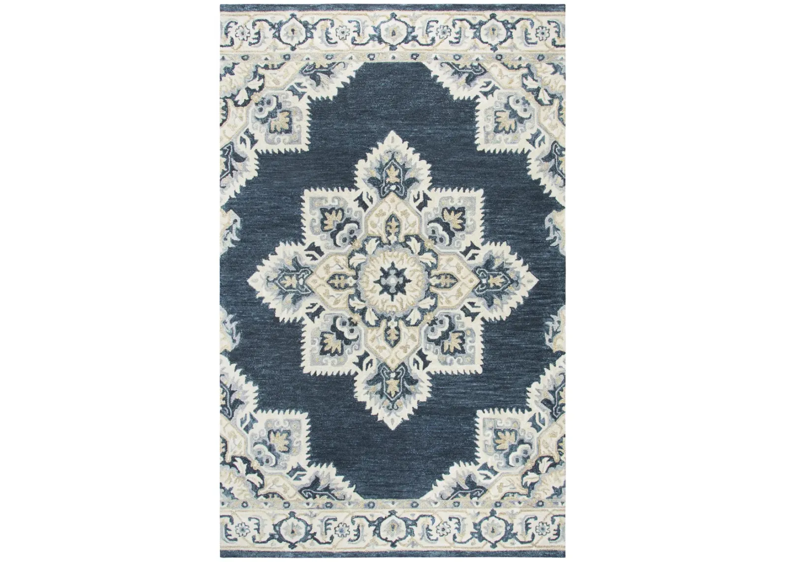 Resonant Dk.Blue/Natural Central Medallion Wool 10' x 13' Rectangle Rug