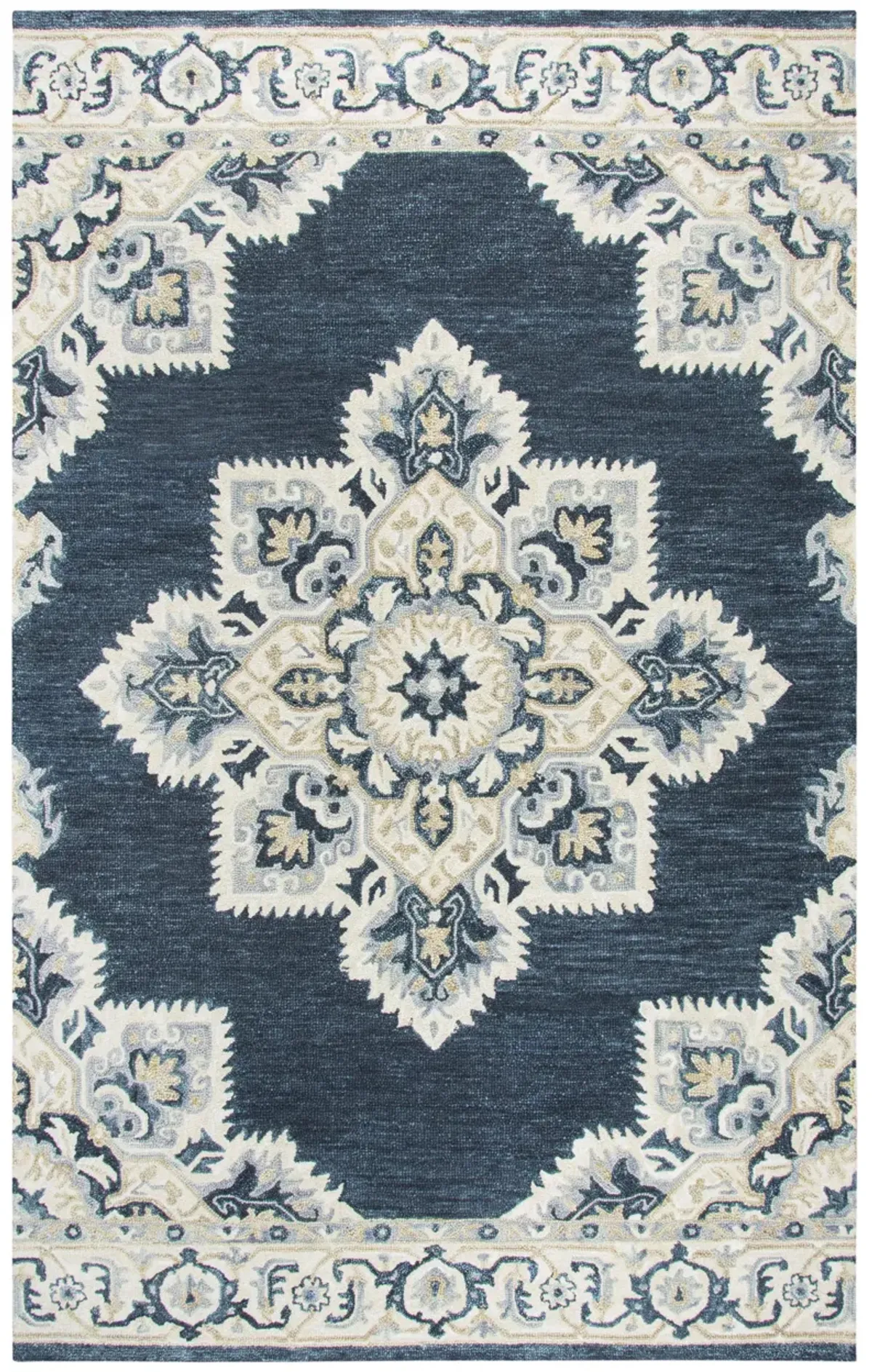 Resonant Dk.Blue/Natural Central Medallion Wool 10' x 13' Rectangle Rug