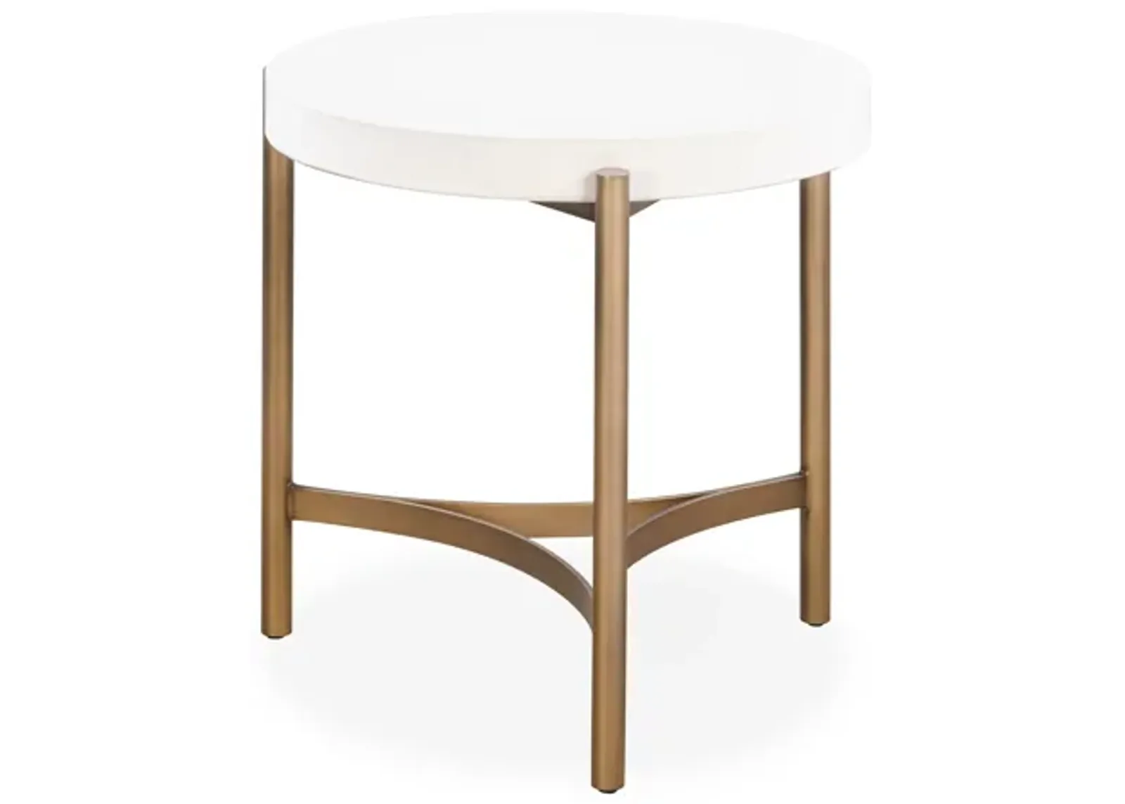 Lyon Round White Concrete and Metal Side Table