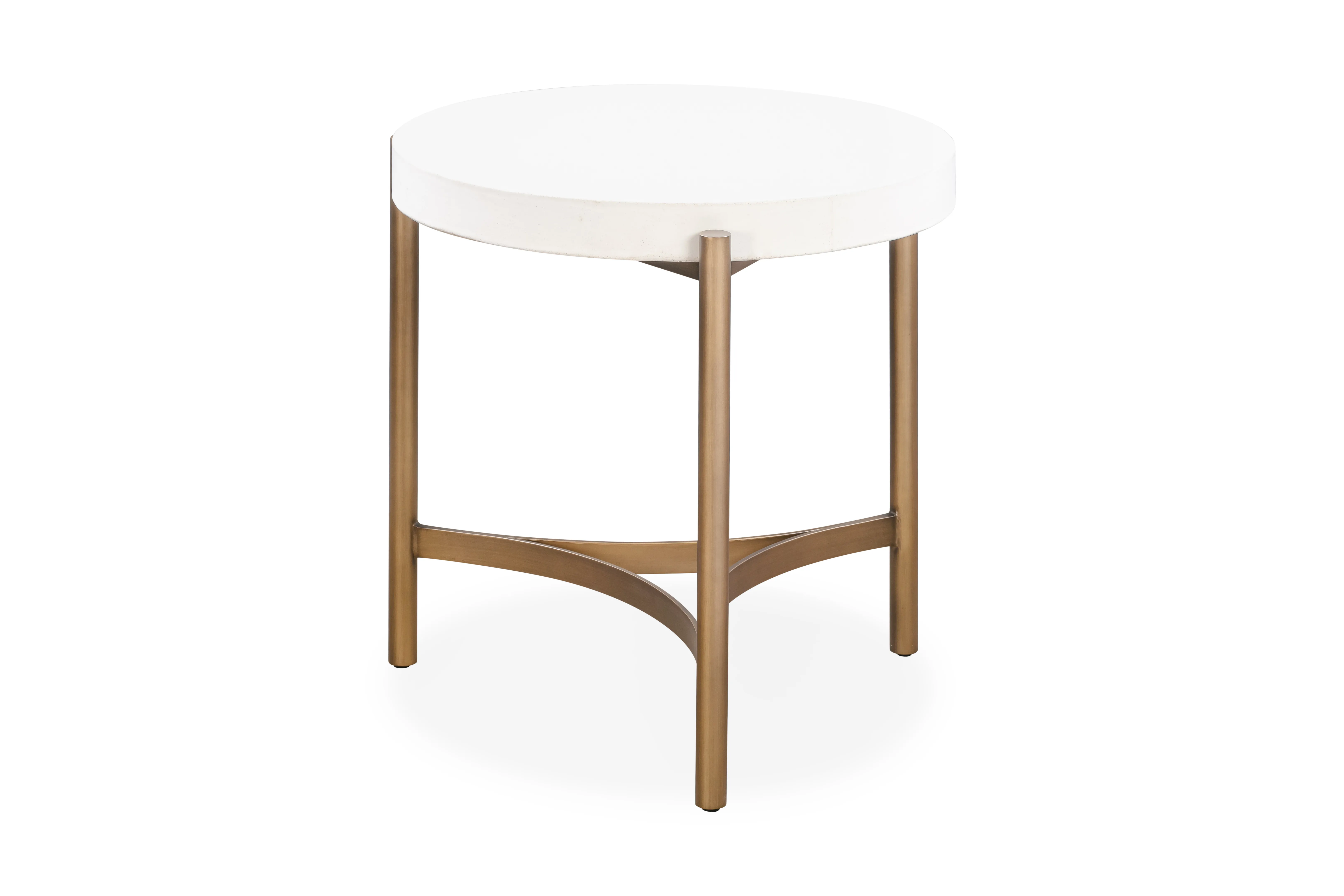 Lyon Round White Concrete and Metal Side Table