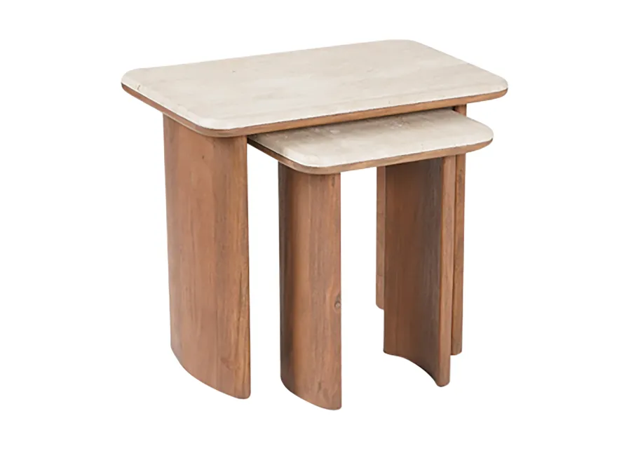 S/2 18/21" Nested Travertine Side Tables,brown, Kd - Set of 2