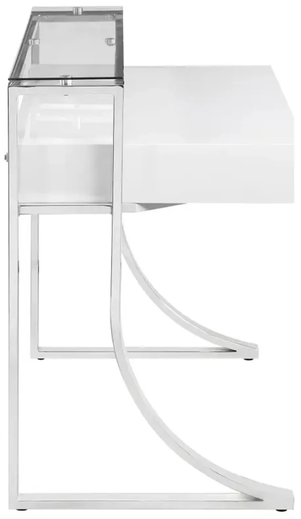 Gemma 2-drawer Writing Desk Glossy White and Chrome