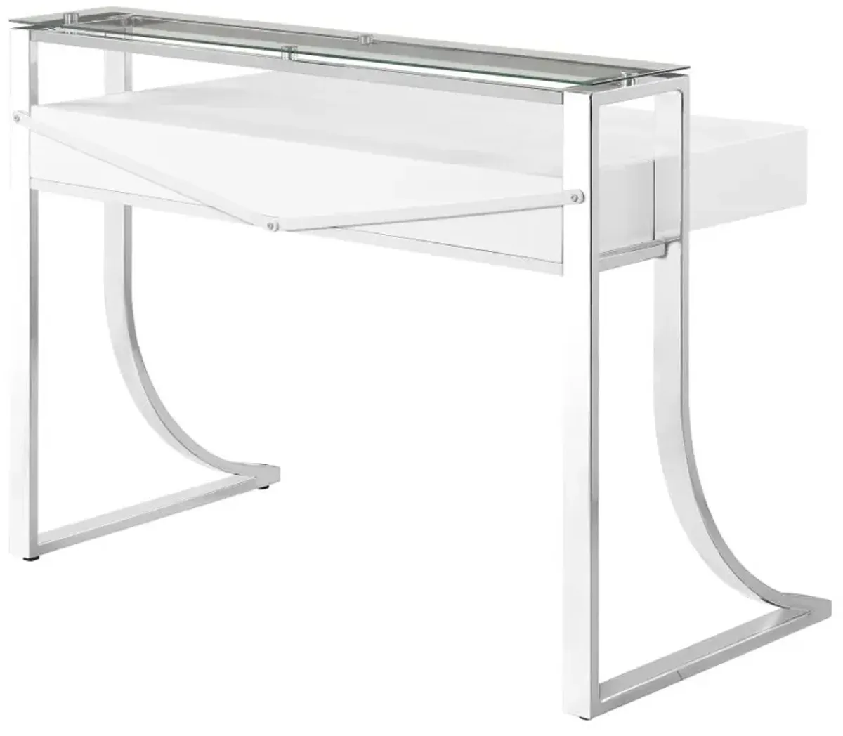 Gemma 2-drawer Writing Desk Glossy White and Chrome