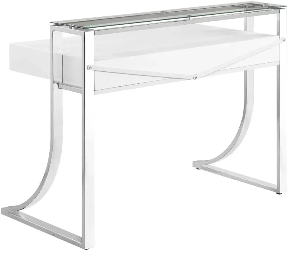 Gemma 2-drawer Writing Desk Glossy White and Chrome