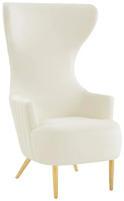 Julia Cream Velvet Channel Tufted Wingback Chair