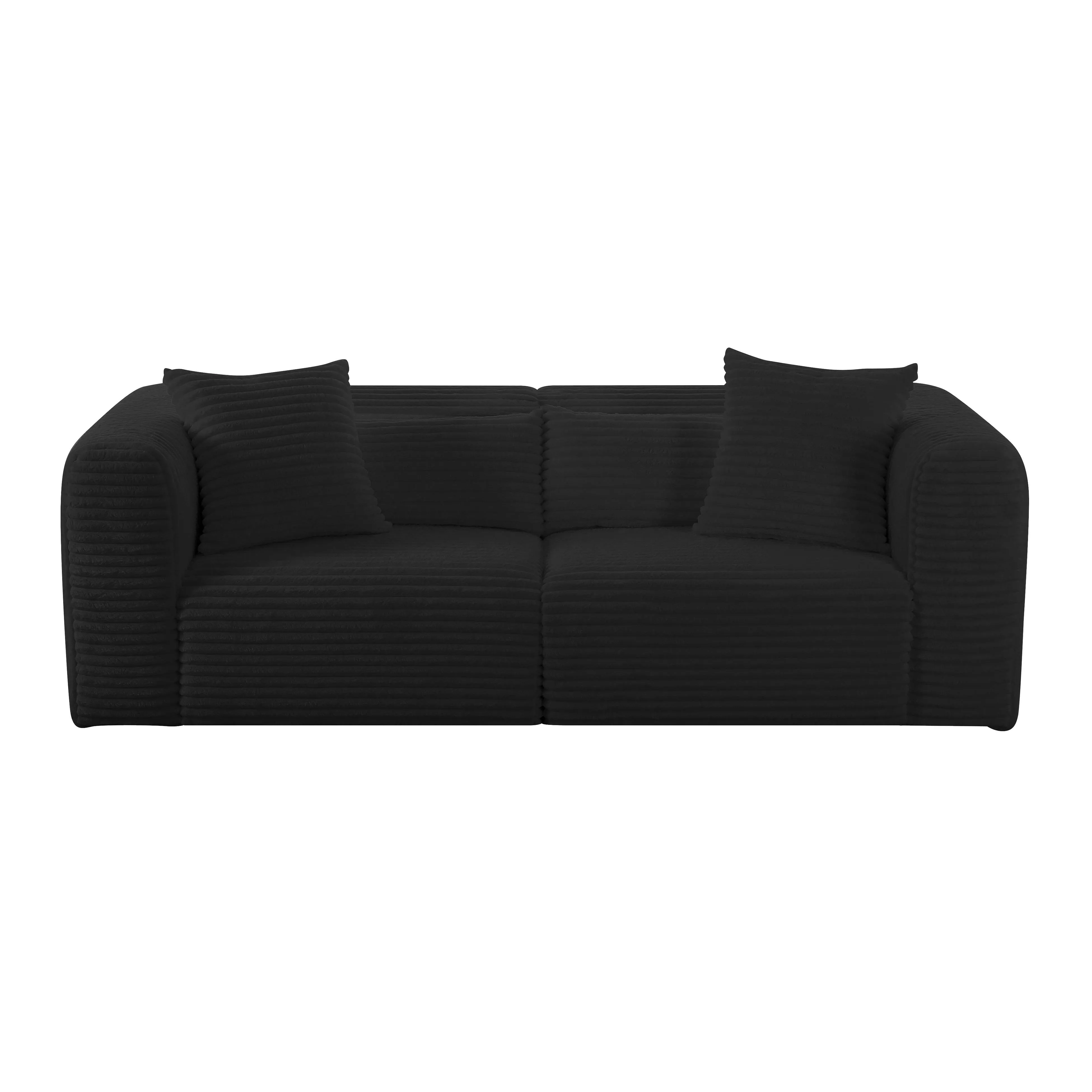 Tarra Fluffy Oversized Black Corduroy Modular Loveseat