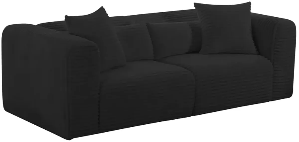 Tarra Fluffy Oversized Black Corduroy Modular Loveseat