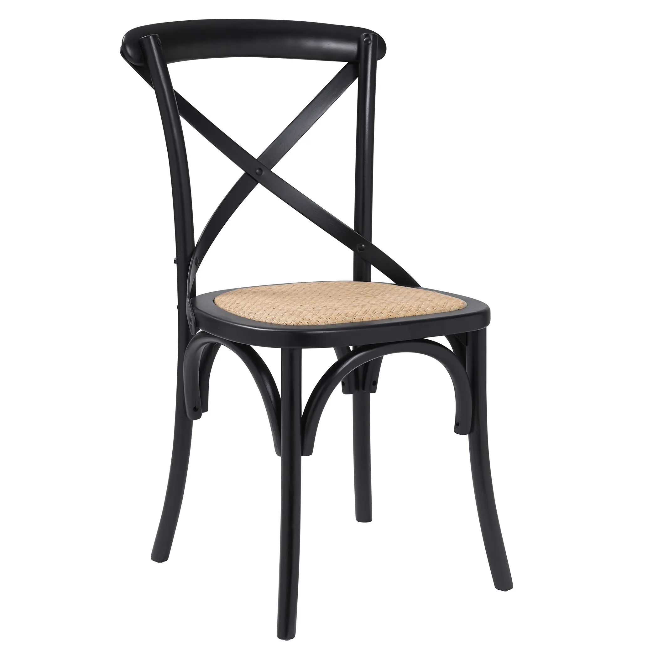 Neyo Side Chair in Black with Natural Rattan Seat - Set of 2