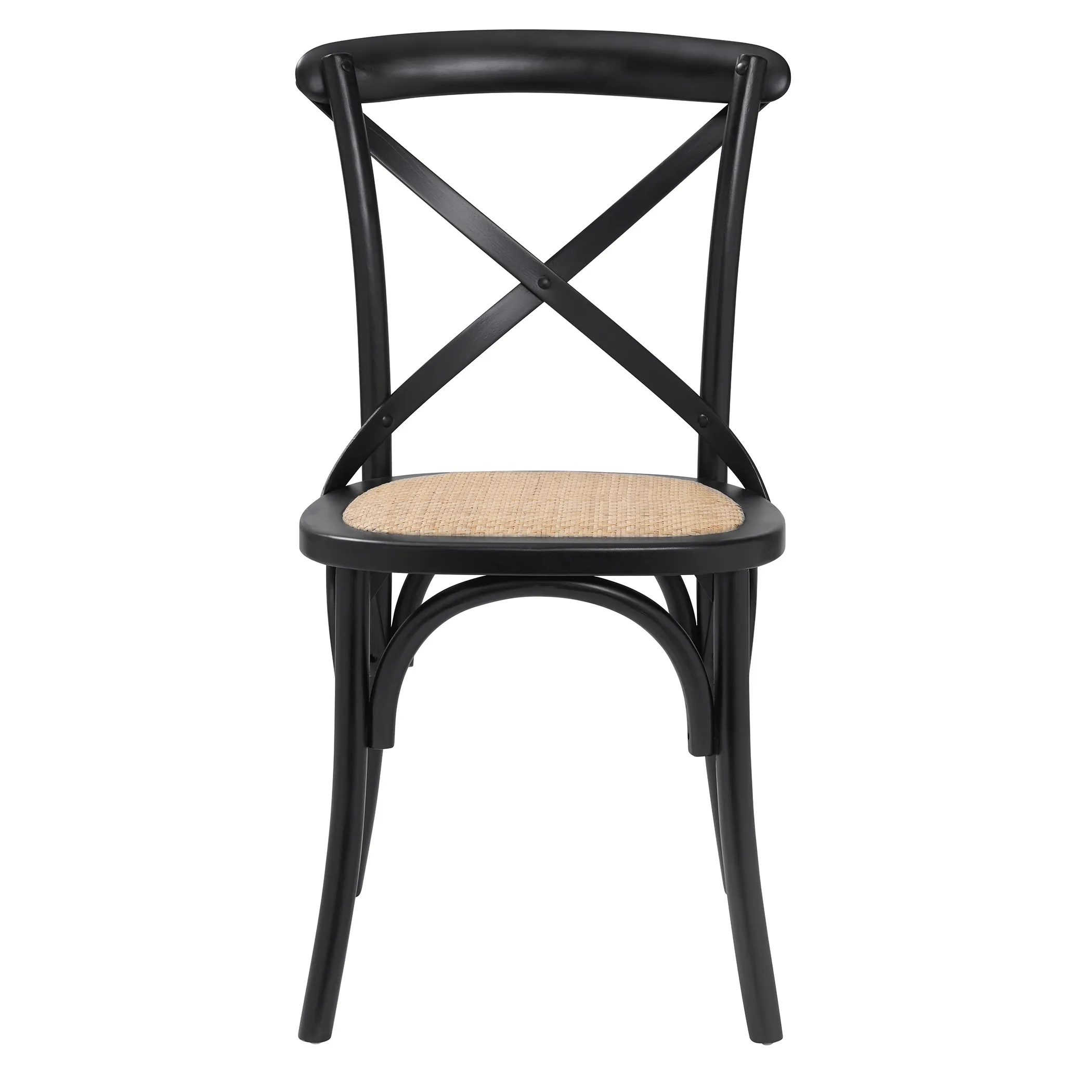 Neyo Side Chair in Black with Natural Rattan Seat - Set of 2