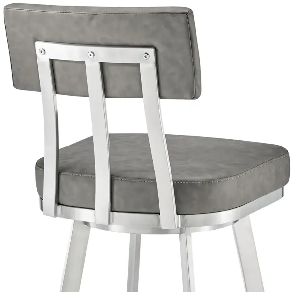 Jinab Swivel Bar Stool in Brushed Stainless Steel with Gray Faux Leather