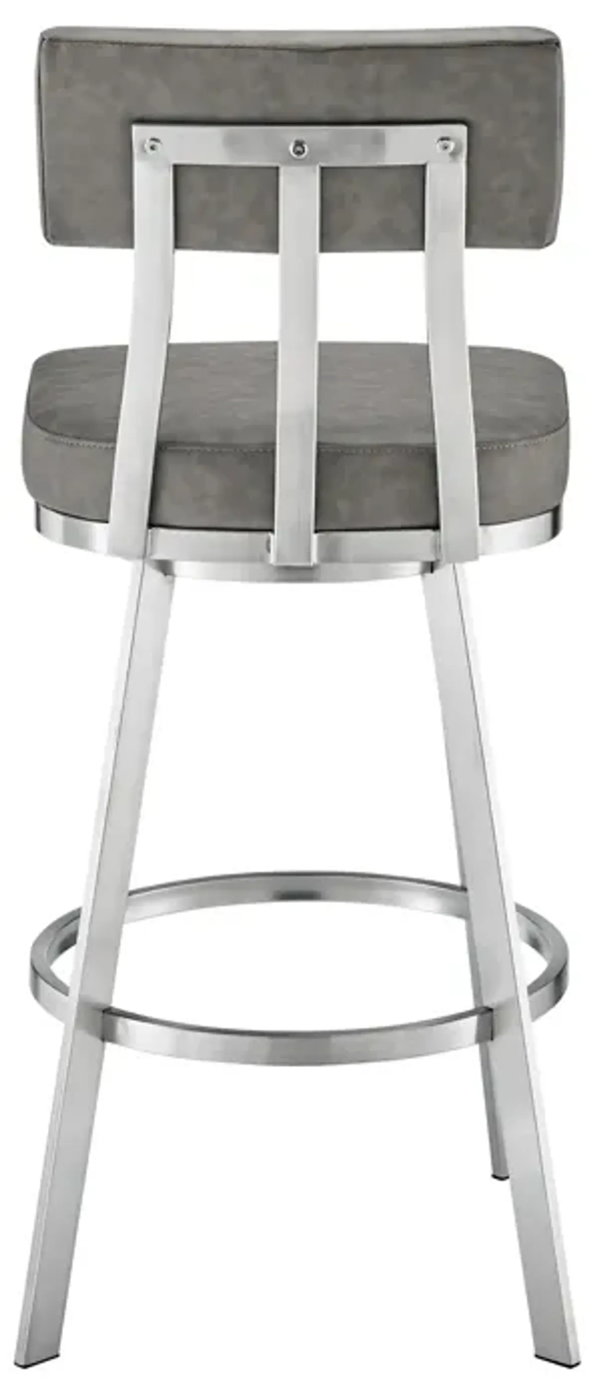 Jinab Swivel Bar Stool in Brushed Stainless Steel with Gray Faux Leather