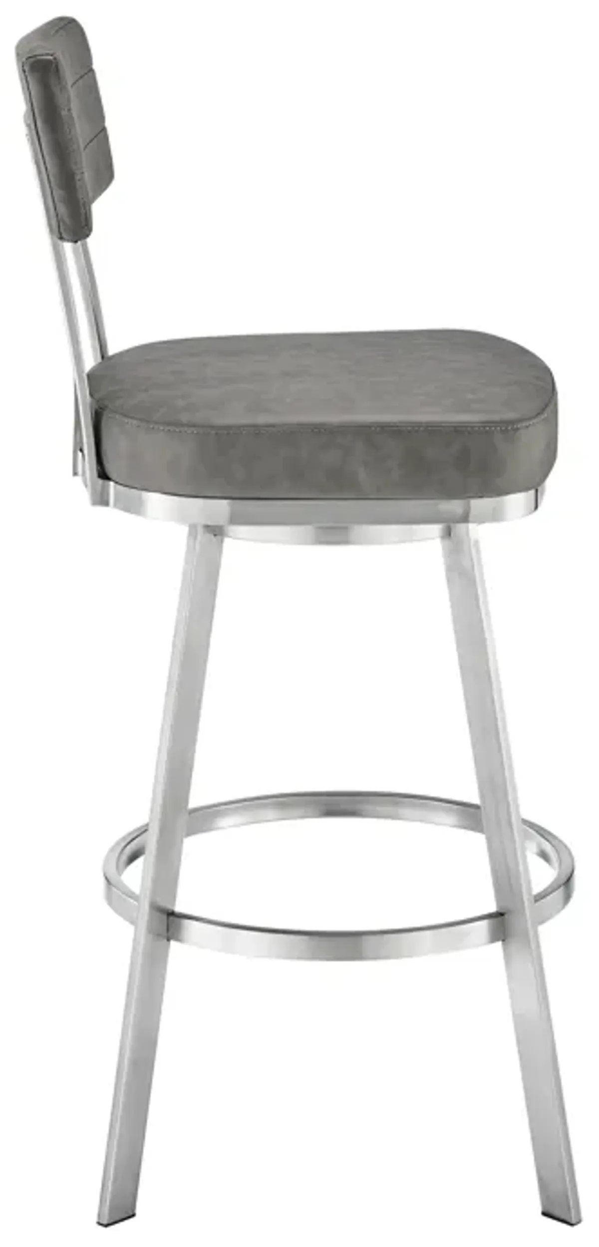 Jinab Swivel Bar Stool in Brushed Stainless Steel with Gray Faux Leather