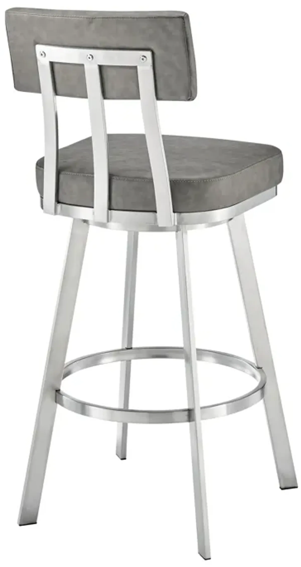 Jinab Swivel Bar Stool in Brushed Stainless Steel with Gray Faux Leather