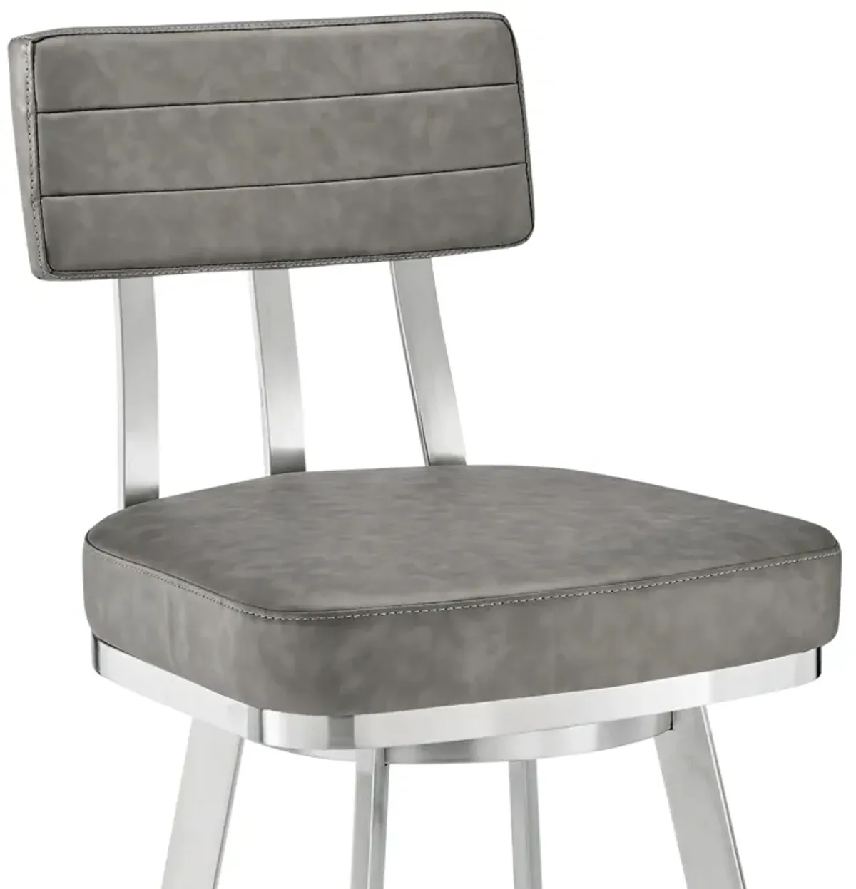 Jinab Swivel Bar Stool in Brushed Stainless Steel with Gray Faux Leather