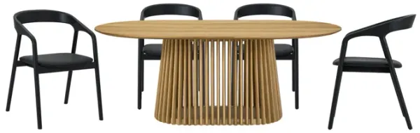 Pasadena Apache 5 Piece Oval Dining Set in Natural and Black Oak Finish with Faux Leather