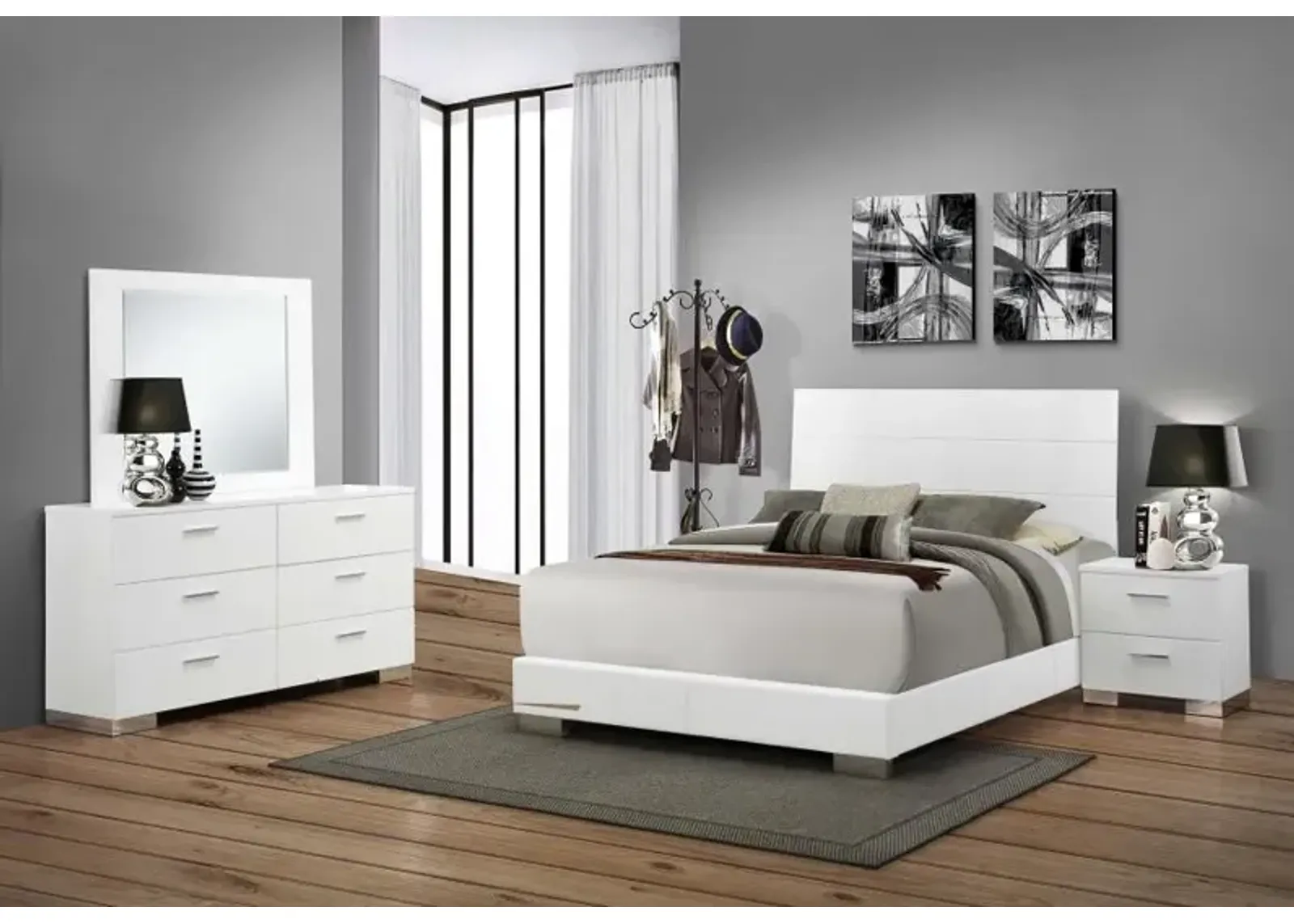 Felicity 4-piece Eastern King Bedroom Set Glossy White