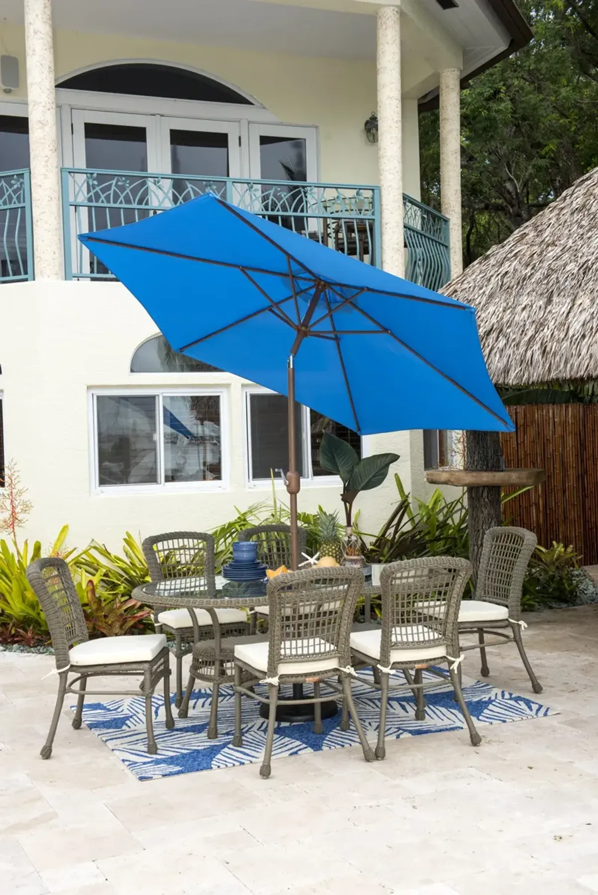 Panama Jack Blue 9 Ft Alum Patio Umbrella W/Crank