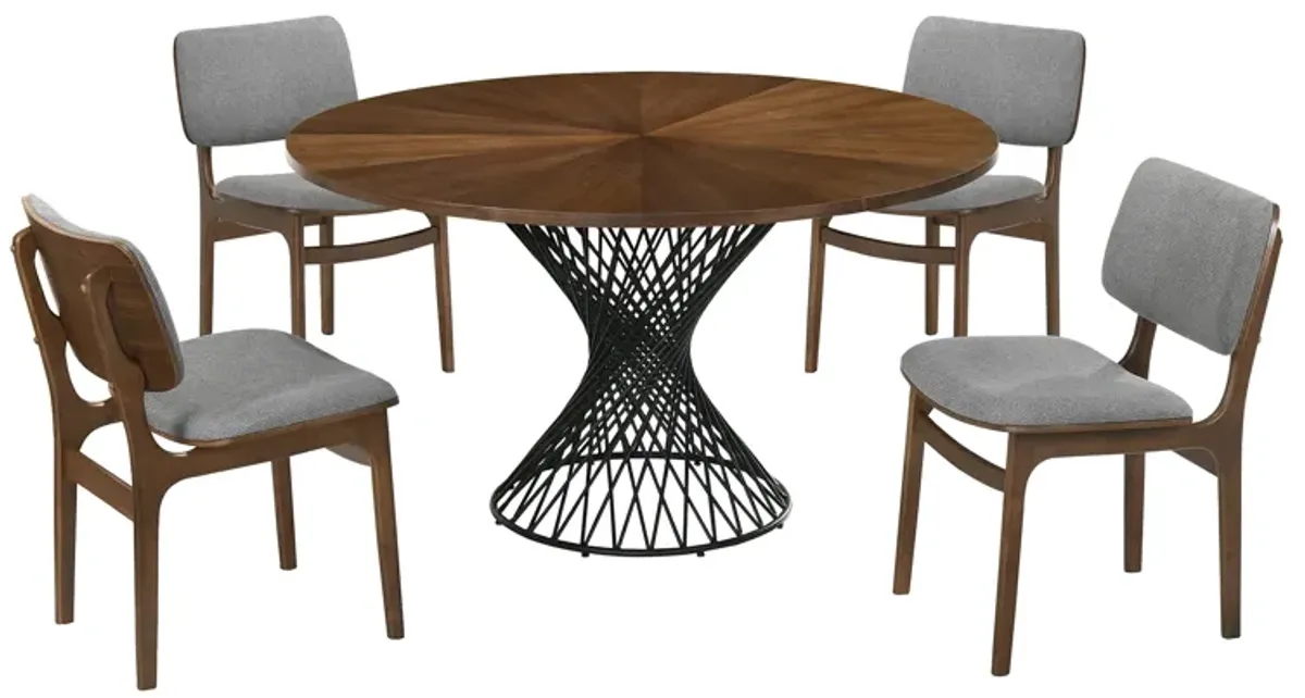 Cirque and Lima 5 Piece Walnut Round Dining Set