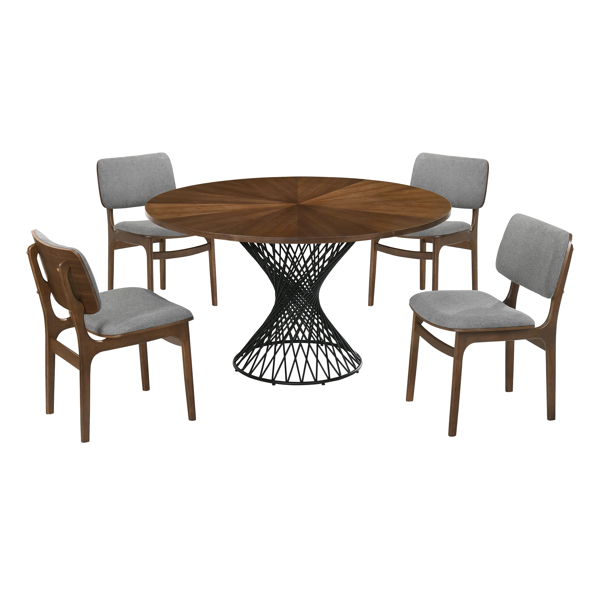 Cirque and Lima 5 Piece Walnut Round Dining Set