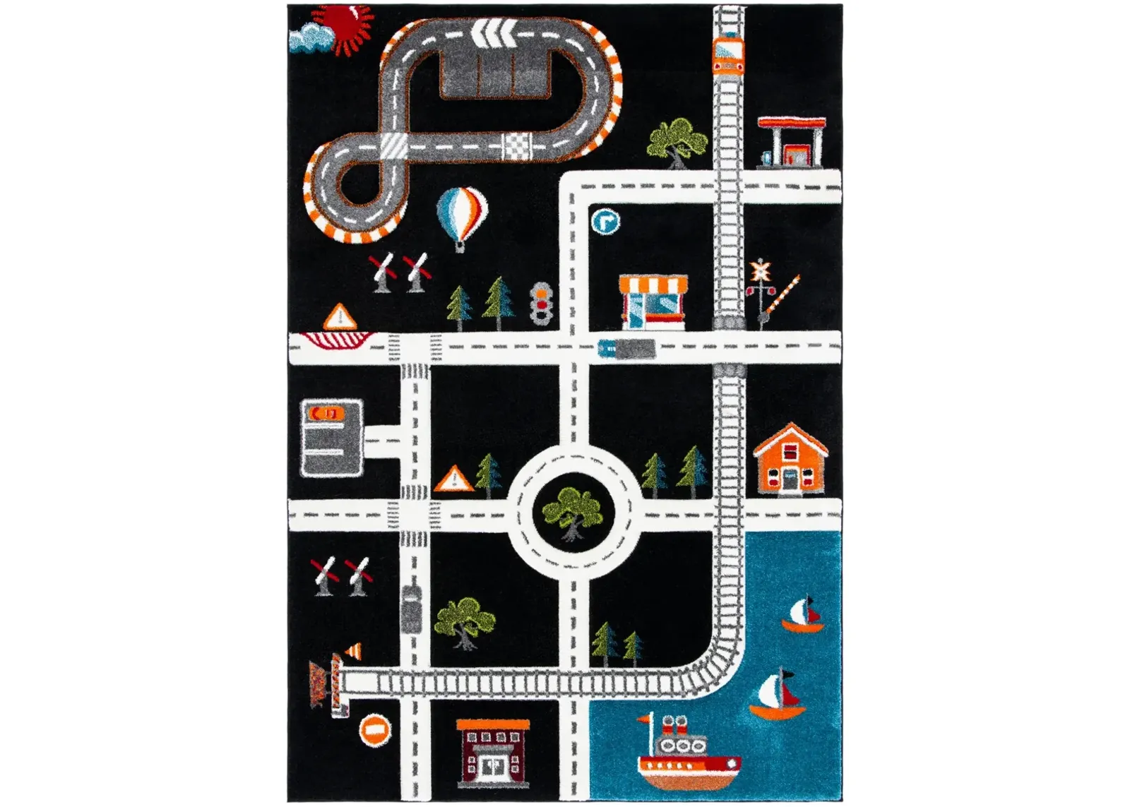 CAROUSEL KIDS 192 BLACK  9' x 12' Large Rectangle Rug