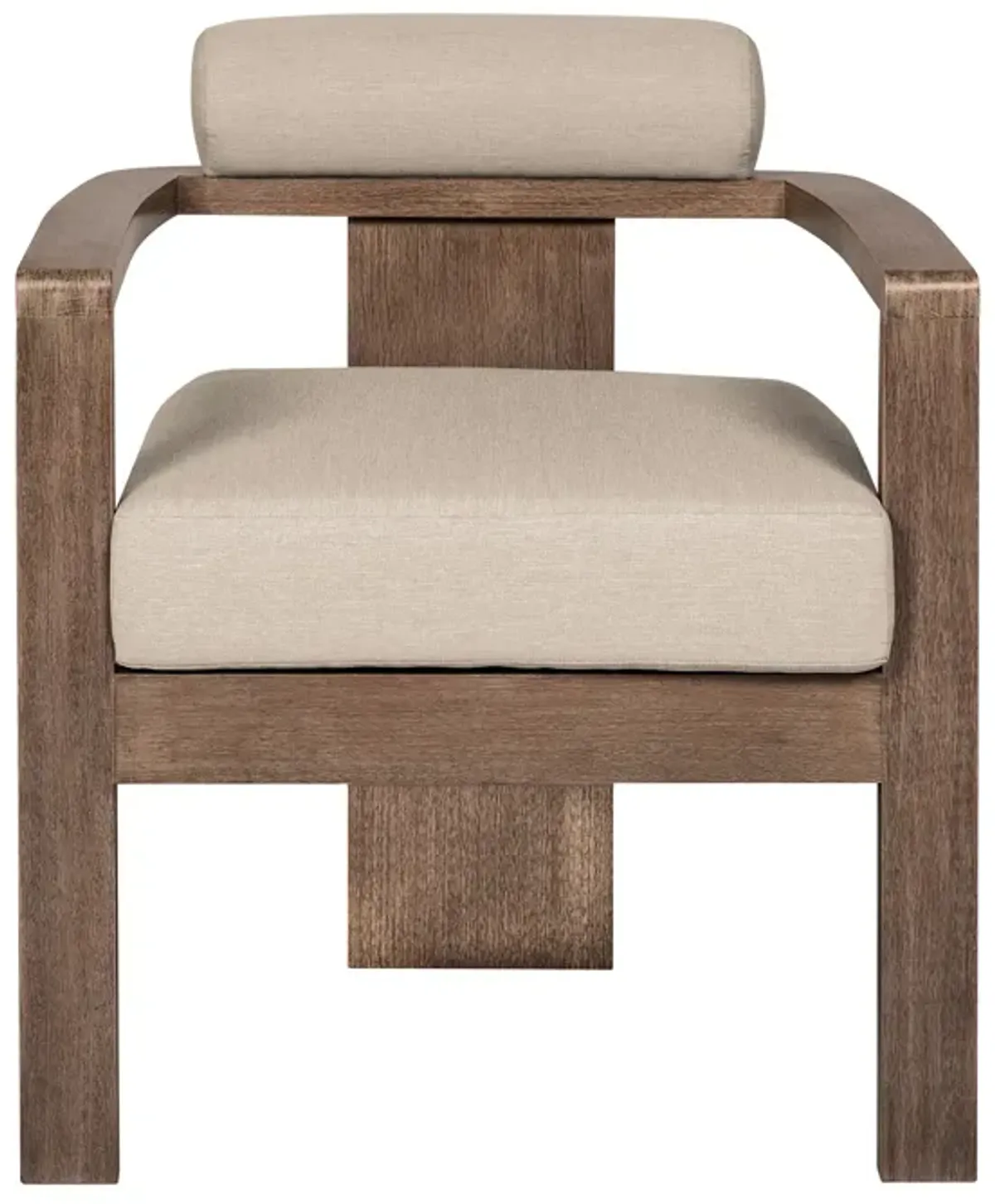 Relic Outdoor Patio Dining Chair in Weathered Eucalyptus Wood with Taupe Olefin Cushions