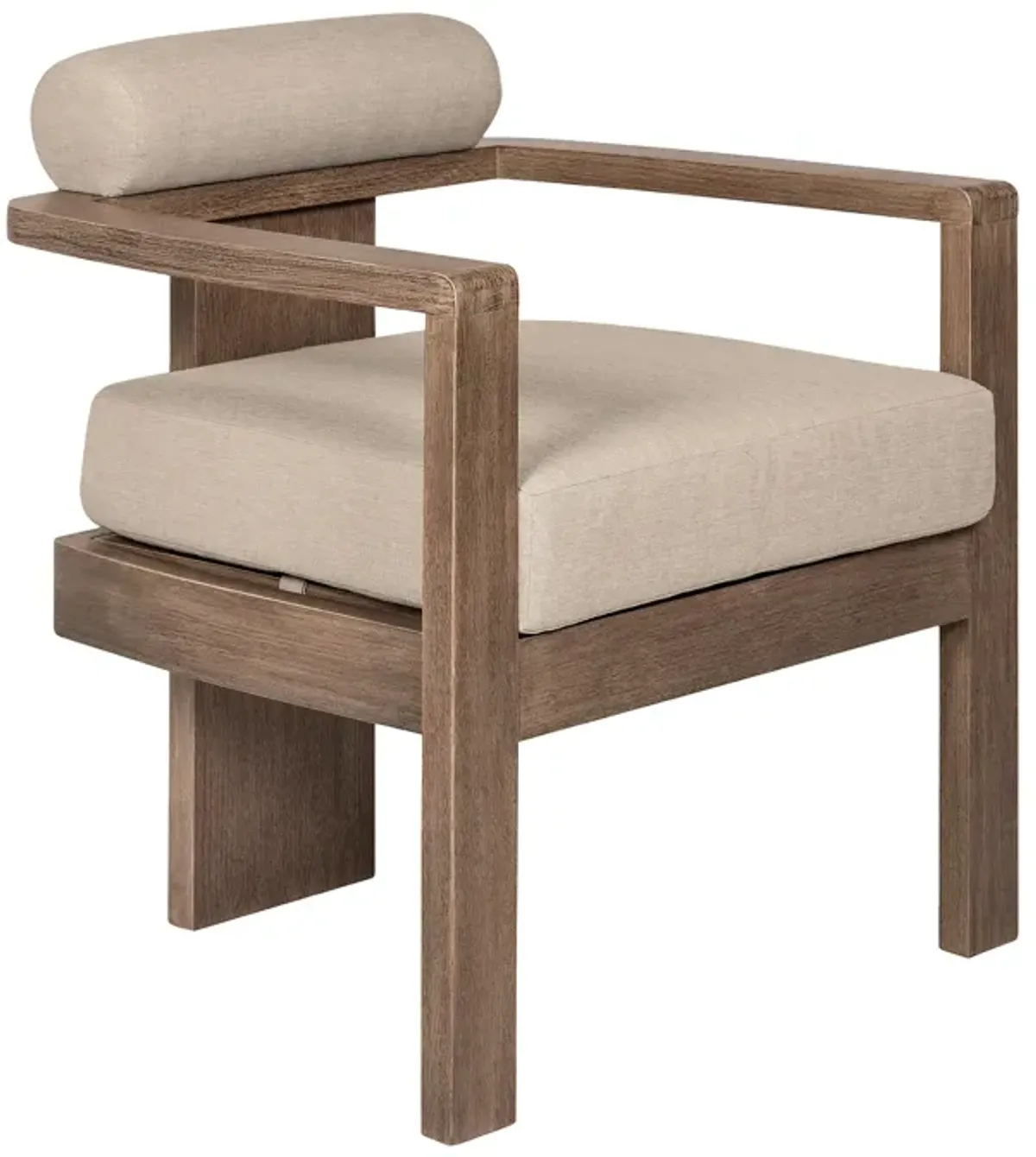 Relic Outdoor Patio Dining Chair in Weathered Eucalyptus Wood with Taupe Olefin Cushions