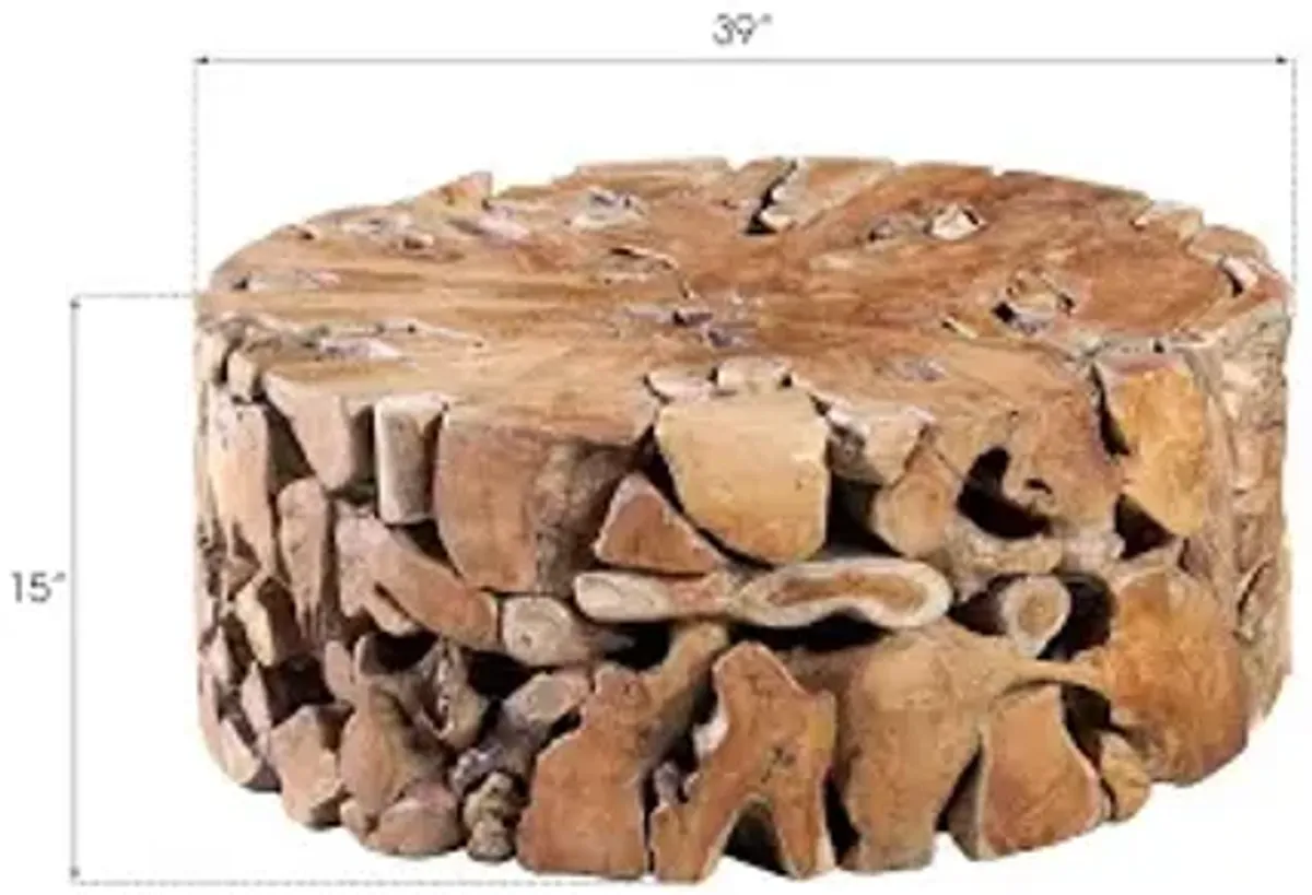 teak chunk coffee table, round