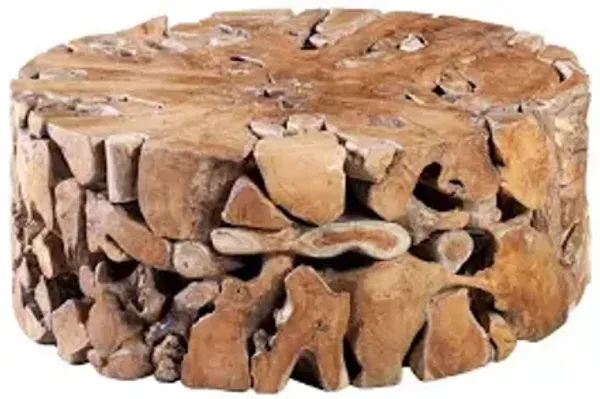teak chunk coffee table, round