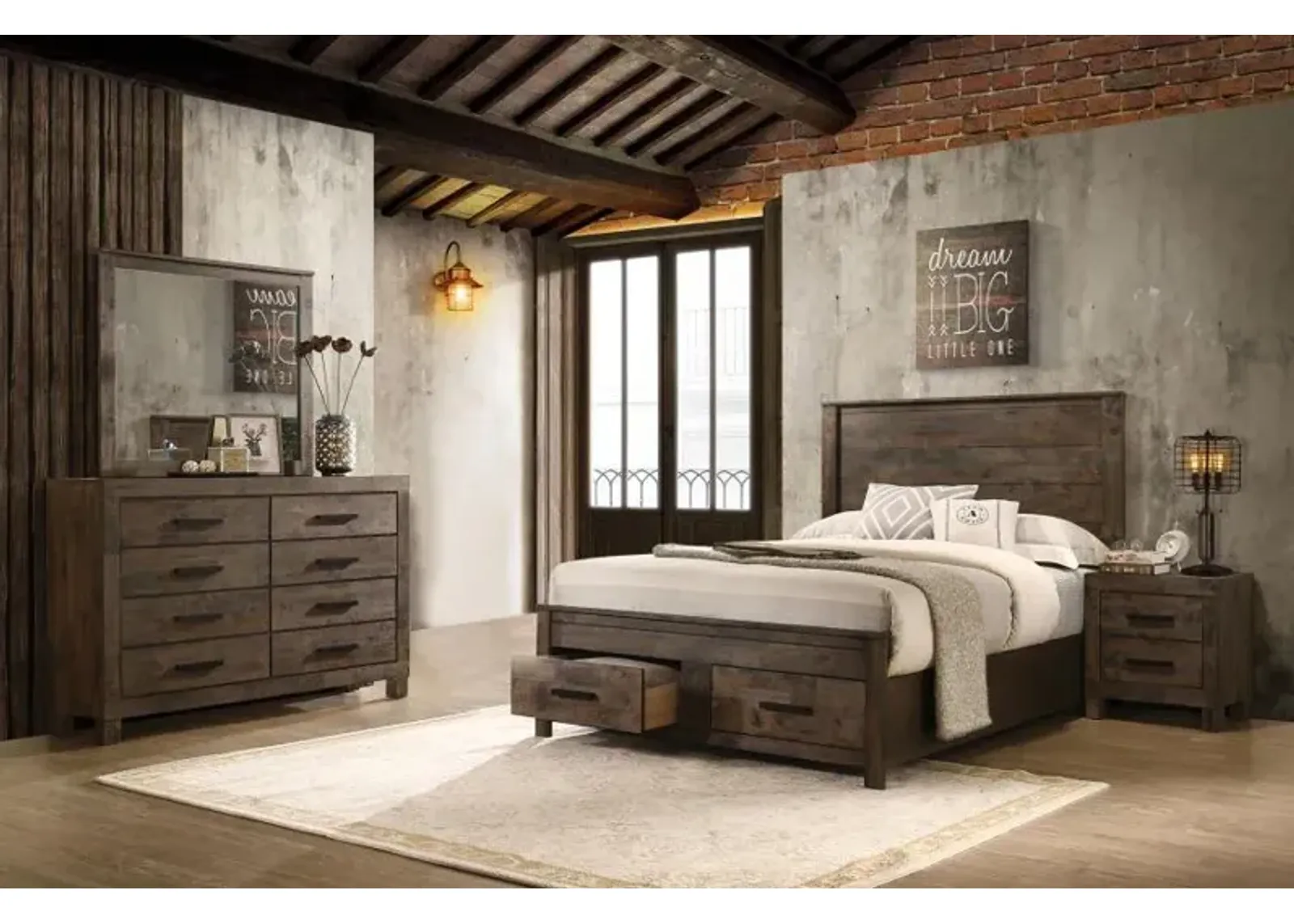 Woodmont California King Storage Bedroom Set Rustic Golden Brown