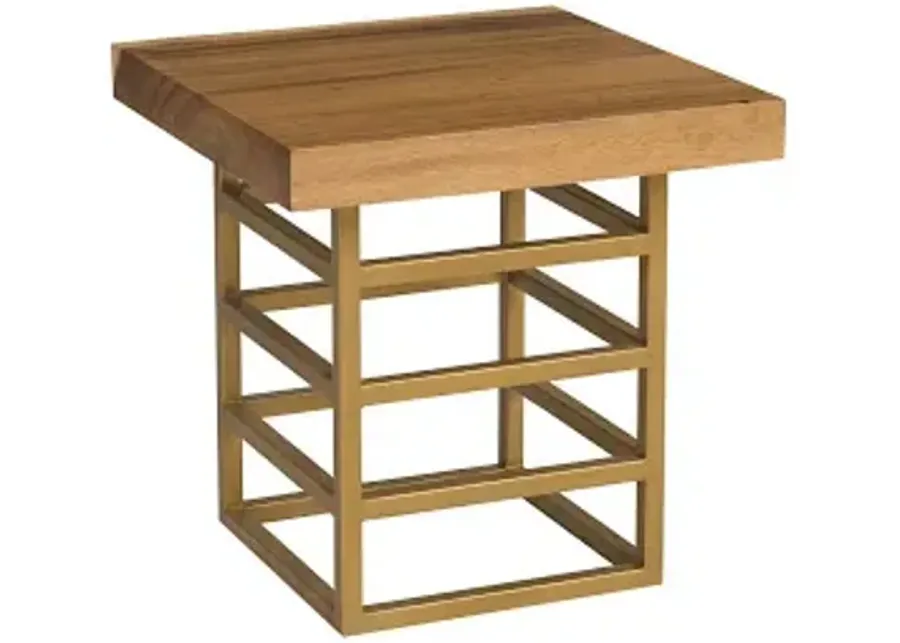 ladder side table, suar wood, natural/brass finish