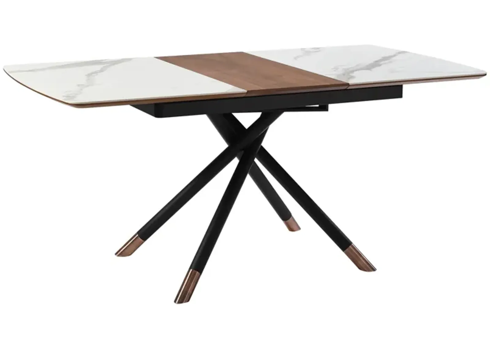 Alora Extendable Dining Table with Light Gray Ceramic and Wood Top and Metal Legs