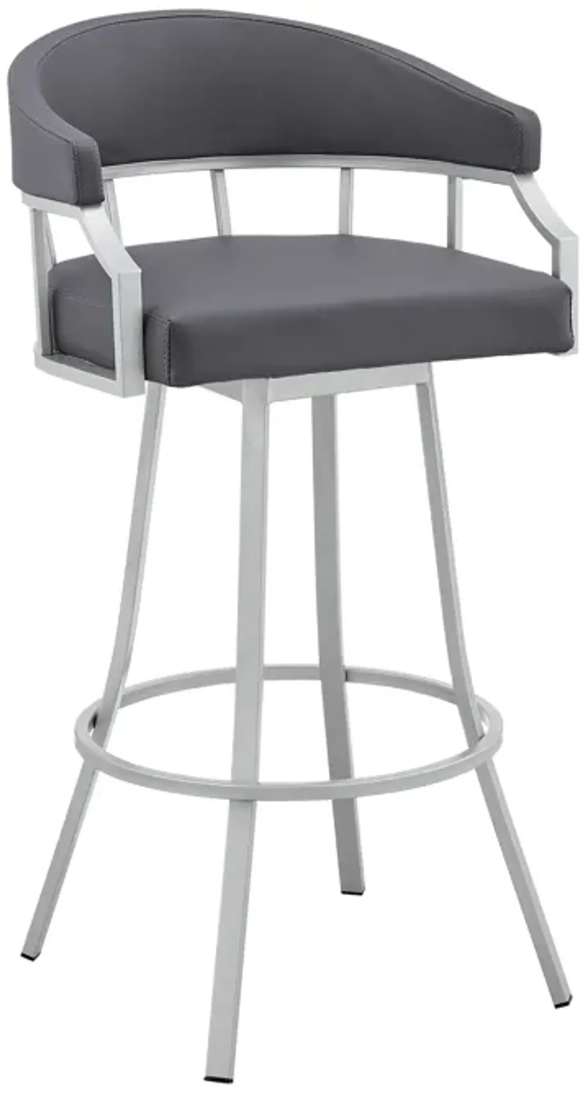 Valerie 30" Swivel Slate Grey Faux Leather and Silver Metal Bar Stool