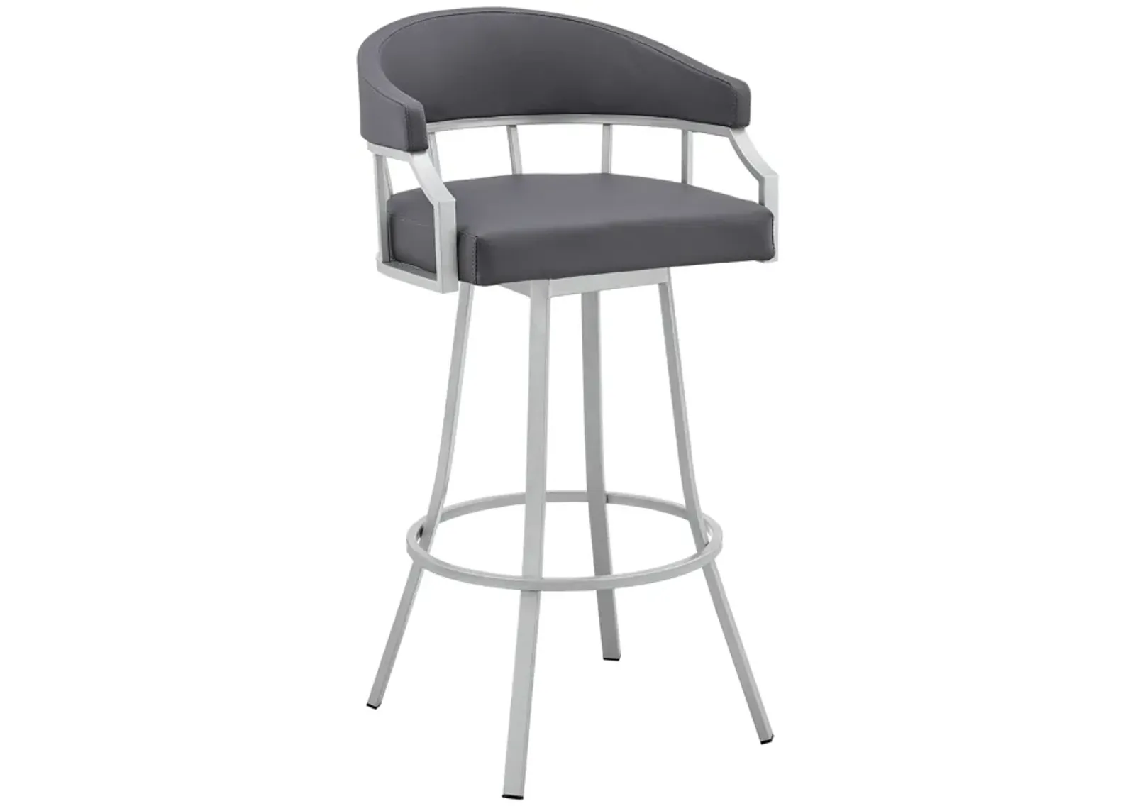 Valerie 30" Swivel Slate Grey Faux Leather and Silver Metal Bar Stool