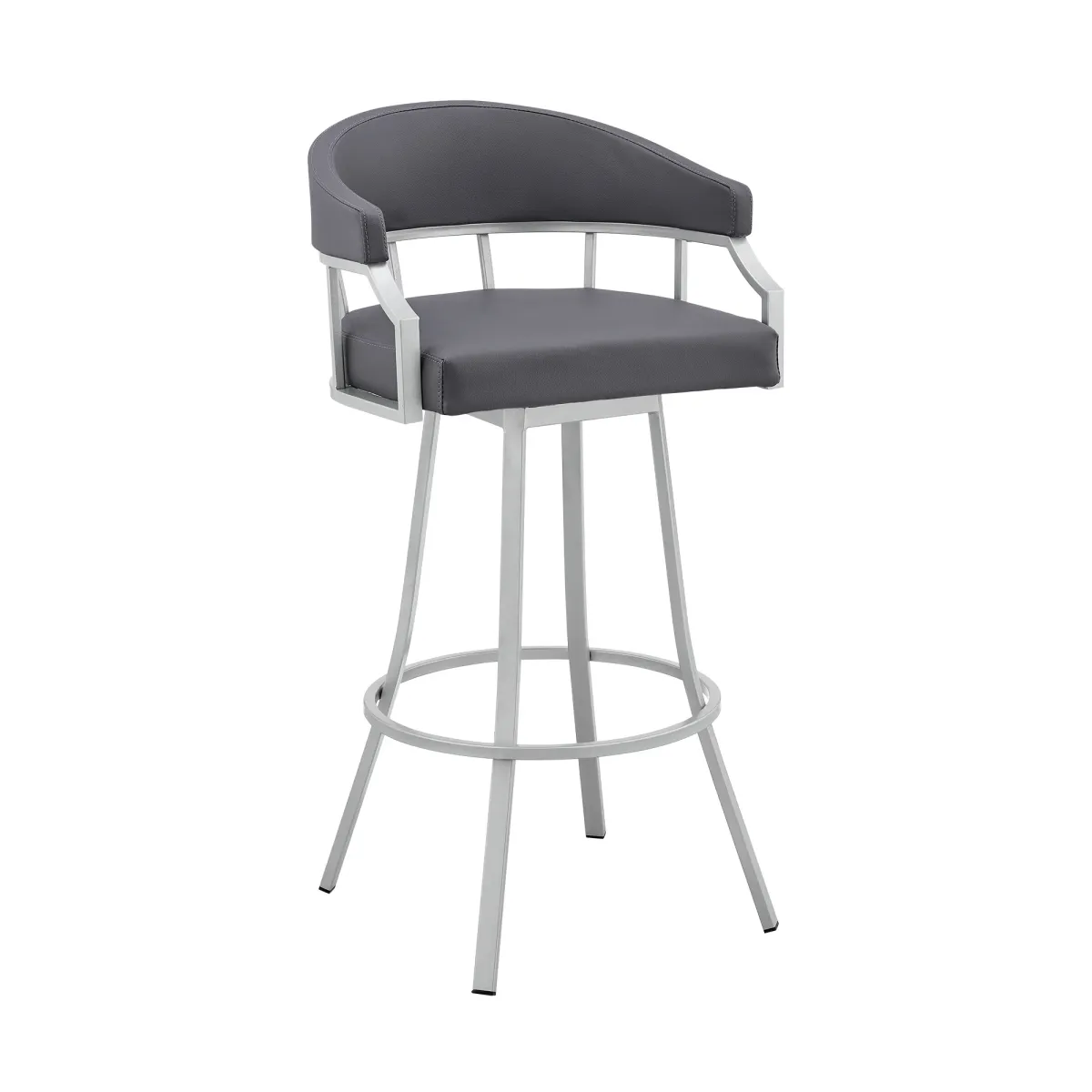 Valerie 30" Swivel Slate Grey Faux Leather and Silver Metal Bar Stool