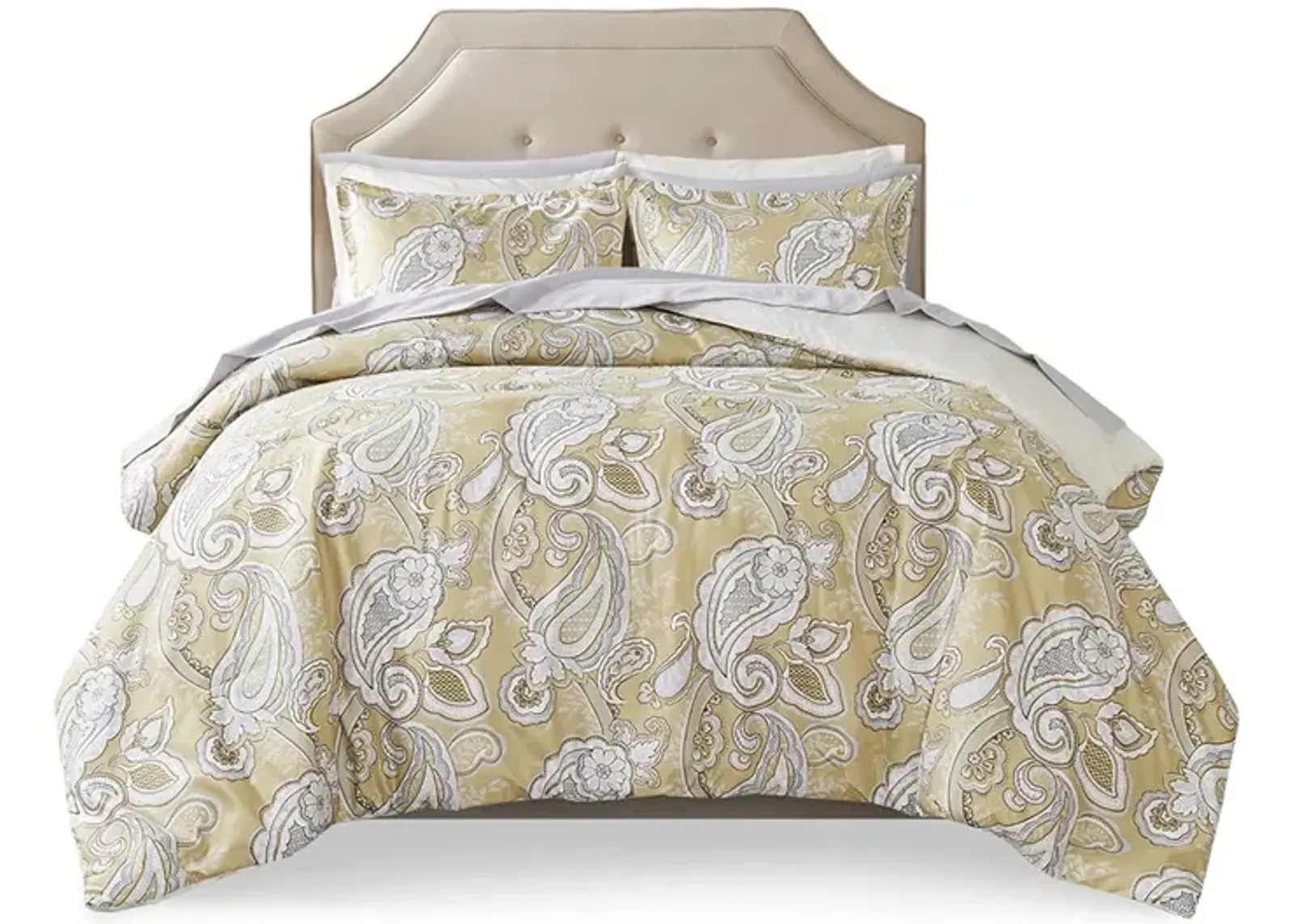 Madison Park Essentials Gracelyn Wheat Paisley Print 9 Piece Comforter Set with Sheets