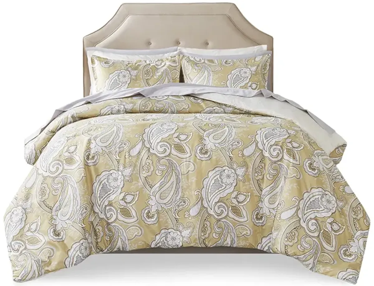 Madison Park Essentials Gracelyn Wheat Paisley Print 9 Piece Comforter Set with Sheets