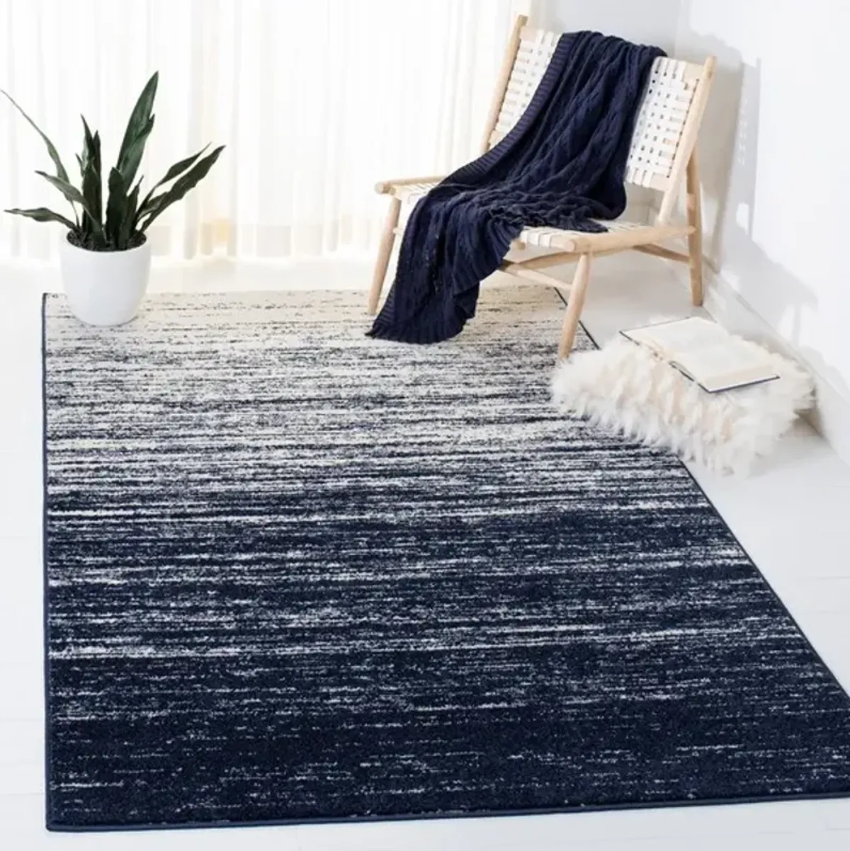 Adirondack Contemporary Navy / Ivory 2'-6" X 8' Powerloomed Rug