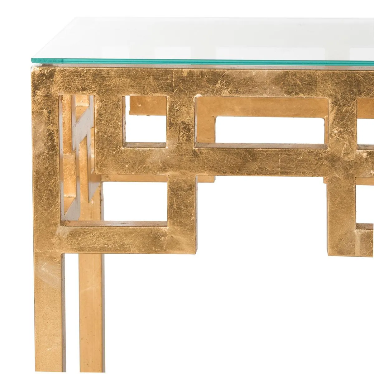 BYRAM GREEK KEY GLASS TOP END TABLE