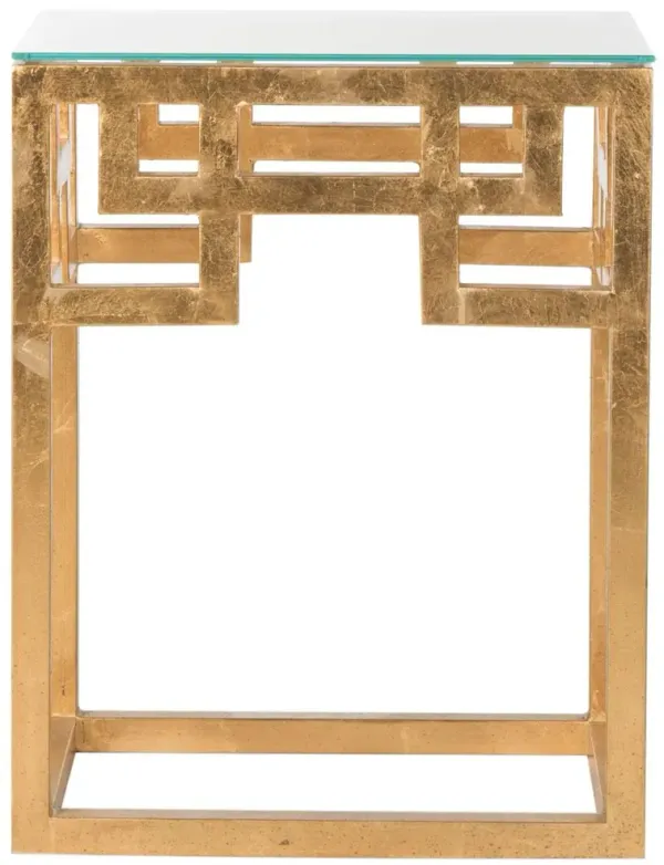 BYRAM GREEK KEY GLASS TOP END TABLE