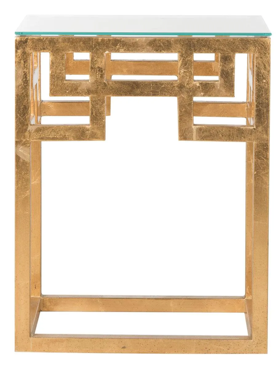 BYRAM GREEK KEY GLASS TOP END TABLE