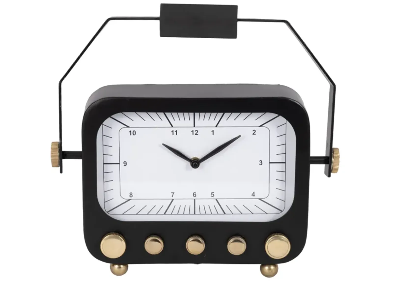 12" Footed Clock With Handle, Black/gold