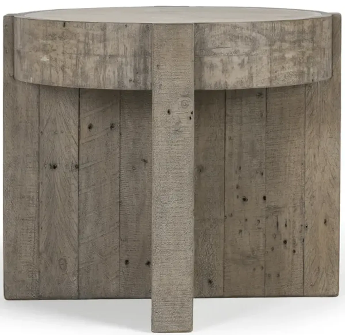 Sonoma 26" Round Reclaimed Pine End Table in Distressed Gray 