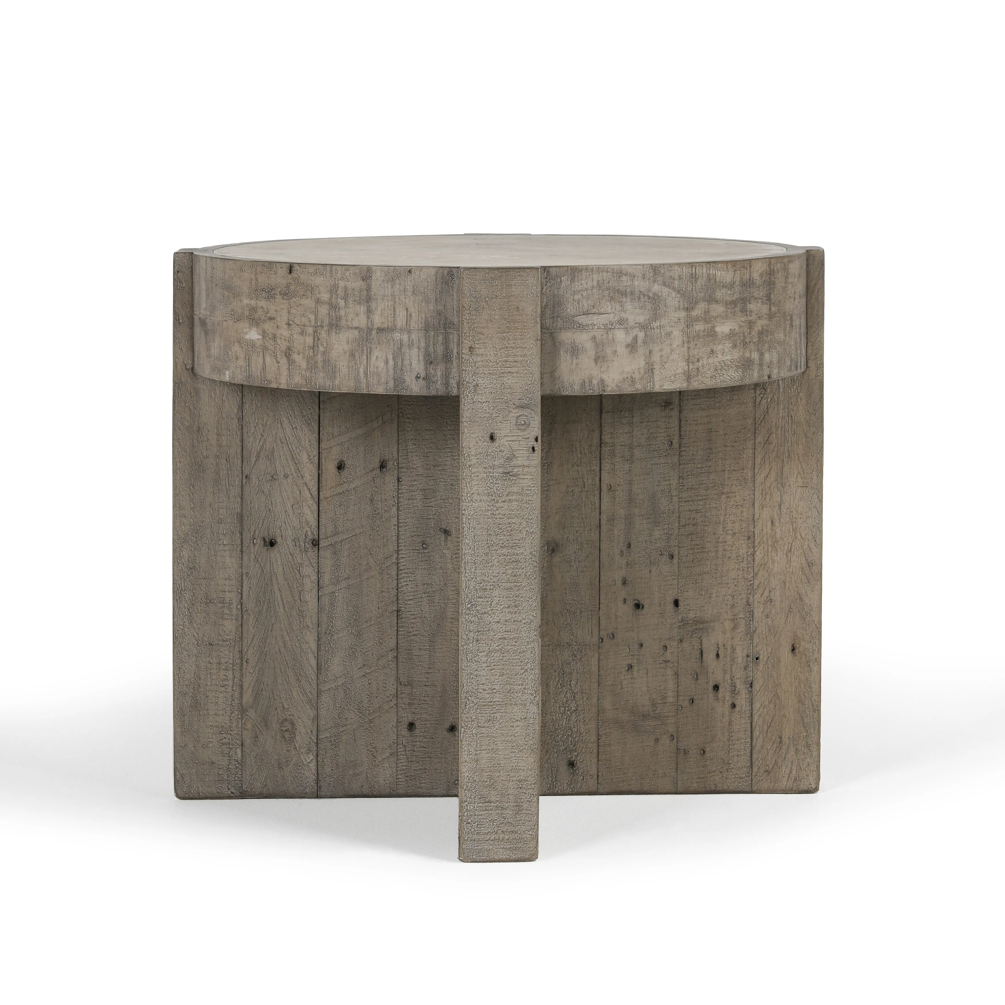 Sonoma 26" Round Reclaimed Pine End Table in Distressed Gray 