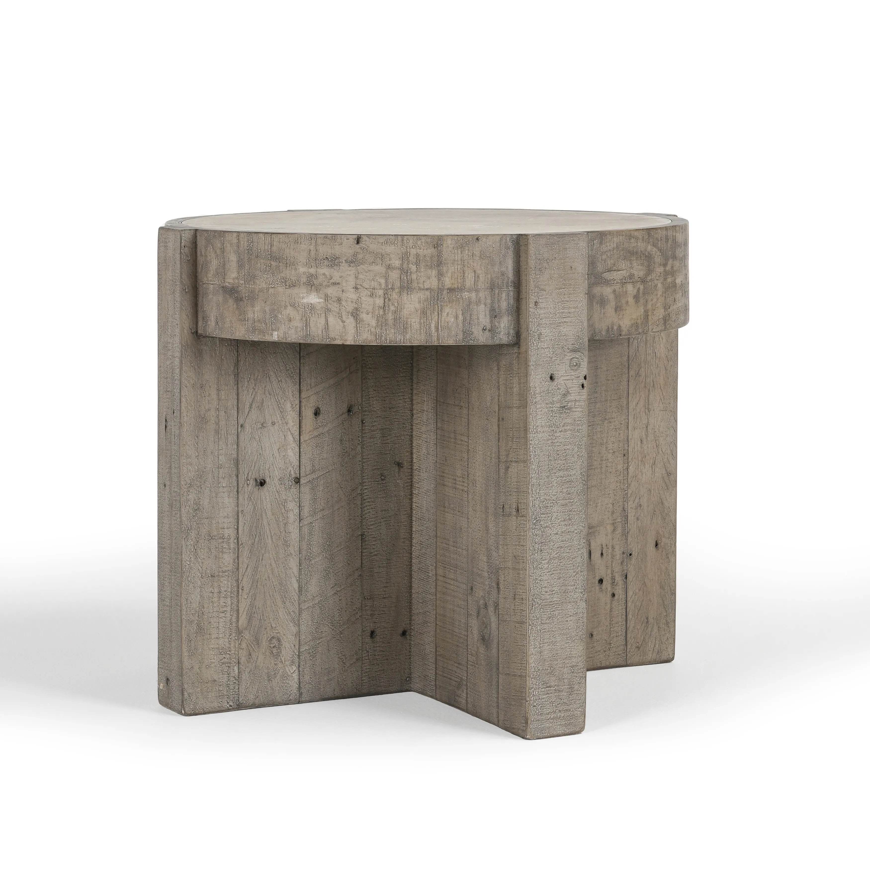 Sonoma 26" Round Reclaimed Pine End Table in Distressed Gray 