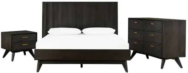 Baly 3 Piece Acacia King Loft Bed and Nightstands Bedroom Set