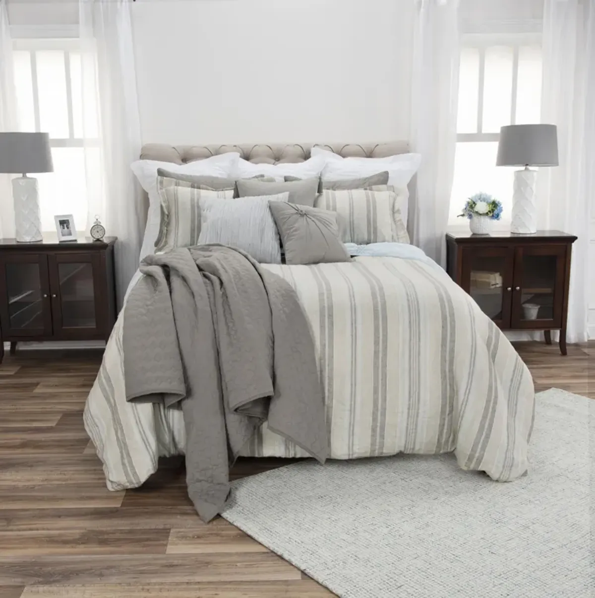 Terrance Linen Duvet Stripe GrayStandard Sham