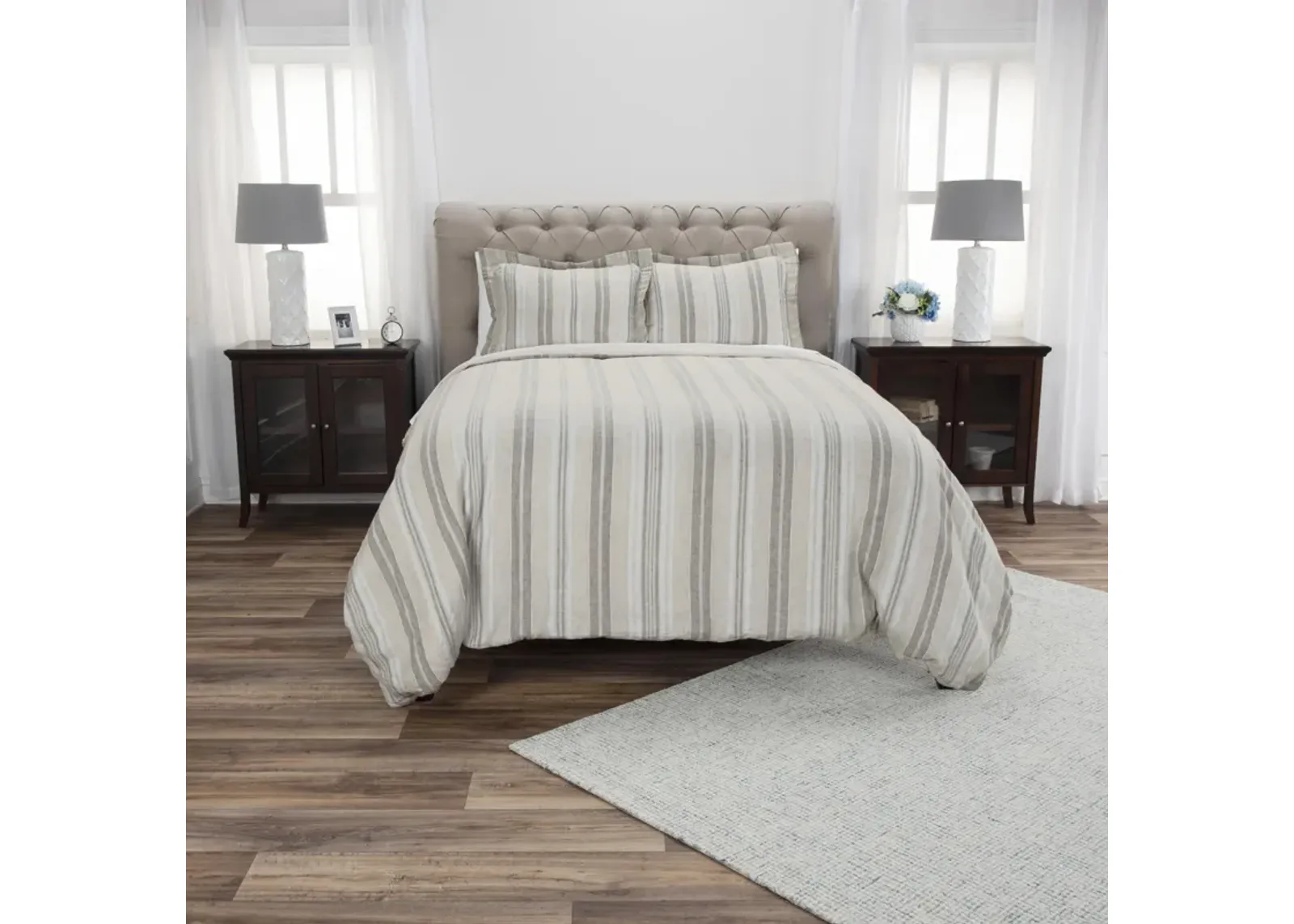 Terrance Linen Duvet Stripe GrayStandard Sham