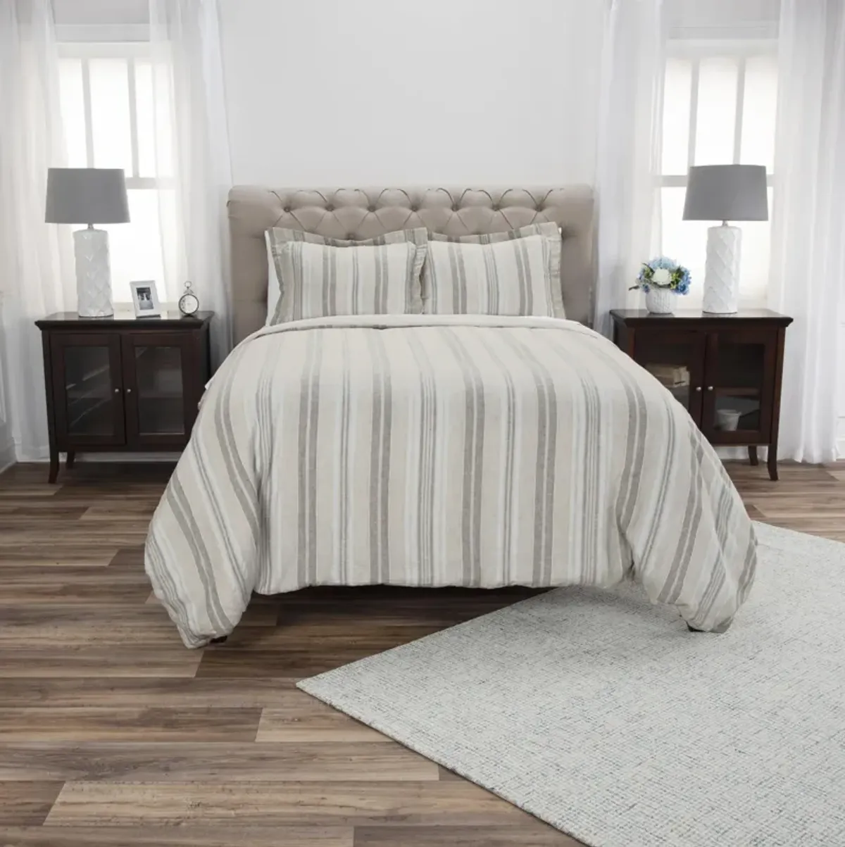 Terrance Linen Duvet Stripe GrayStandard Sham