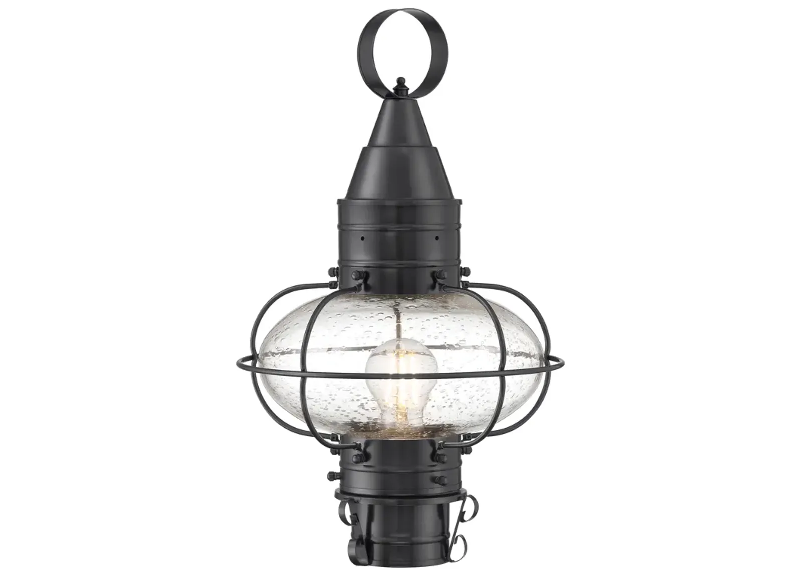 Classic Onion Outdoor Post Light - Gun Metal with Seeded Glass